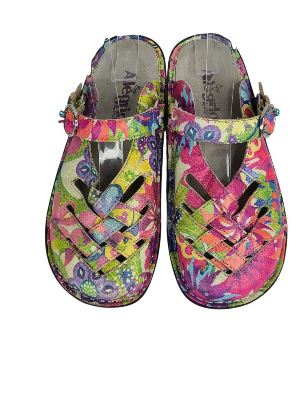 Alegria Freesia Happy Days Floral Woven Leather Mary Jane Clogs Sz 36 US 6-6.5